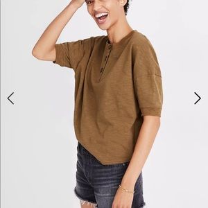 NWT Madewell Raw Edge Henley Tee in Burnt Orange / Rust